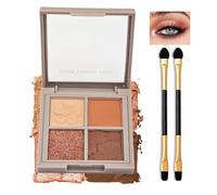Four-Tone Matte & Shimmer Eyeshadow Palette in Neutral Browns, Rose Gold & Coral - Smooth, Blendable Powder for Day to Night Wear with Dual-Ended Brushes, Ideal for Natural Makeup
