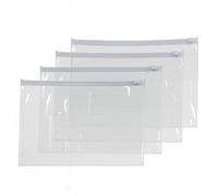 Four Transparent PVC Zip Cases with A5 Size for Stationery Storage - Ideal for Students and Professionals Organising Office Supplies, Documents & Small Items in Semi-Rigid Plastic Folders