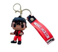 Four Types of Michael Jackson Keychain Michael Anime Keyring Backpack Decoration Jackson Key Ring PVC Material Gifts for Fans and Friend (Red)