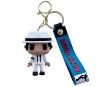 Four Types of Michael Jackson Keychain Michael Anime Keyring Backpack Decoration Jackson Key Ring PVC Material Gifts for Fans and Friend (White)