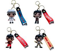 Four Types of Michael Jackson Keychain Michael Anime Keyring Backpack Decoration Jackson Key Ring PVC Material Gifts for Fans and Friend (4Pcs)