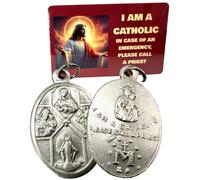 Four Way Medal Set Act of Contrition I Am Catholic Call A Priest Holy Card