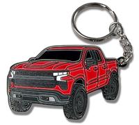 FOUR WHEEL BEAST Chevy Keychain Compatible with Chevy Silverado 1500 Accessories - Toy Truck Gifts Truck Owners Men Key Fob, Red, 2" x 1.5"