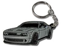 FOUR WHEEL BEAST DODGE Challenger Keychain - Officially Licensed Dodge Accessories Key Chain for RT SRT Cool Toy Car Men Gift, Silver, 2" x 1.3"