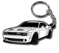 FOUR WHEEL BEAST DODGE Challenger Keychain - Officially Licensed Dodge Accessories Key Chain for RT SRT Cool Toy Car Men Gift, White, 2" x 1.3"