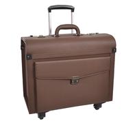 Four Wheeled Pilot Case Faux Leather Lightweight Cabin Bag Commander (Brown)
