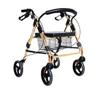 Four Wheel Walker Rollator with Fold Up Removable Back Support Rollator -Lightweight Mobility Walking Aid for Adult Elderly Aluminum Frame Golden Double The Com,