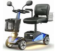 Four-Wheeled Electric Scooter for the Elderly, Foldable Electric Scooter for the Disabled,With Charger and Basket ,Motor Power:250W,Ideal for Elderly & Disabled Blue