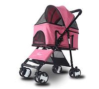 Four-Wheeled Pet Buggy Prams Stroller Dog Cat Foldable Lightweight Small and Medium Size Dogs Generic (Pink)
