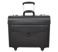 Four Wheeled Pilot Case Faux Leather Lightweight Cabin Bag Commander (Black)