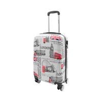 House Of Leather Four Wheels Hard Shell London City Print Suitcase Lockable Travel Luggage (White, Cabin)