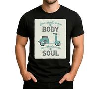 Four Wheels Move The Body Two Wheels Move The Soul - Retro Scooter Design, Vespa, Motorcycle, Biker Saying Men's T-Shirt, black, XXL