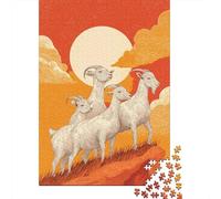 Four White Goats Standing on The Top of The Mountain in The Sun,Puzzles Gemusterte Nachhaltige Puzzles Für Erwachsene Hochwertige Holzspielpuzzles 38x26cm/1000pcs