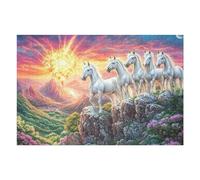 Four White Horses on Rocky Ridge 1000 Piece Pack Classic Jigsaw Puzzle Couple Puzzle Partners Ultra Difficult Wall Decor Easter New Year Cardboard 1000 PCS