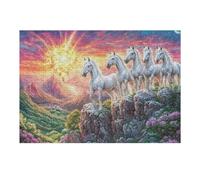 Four White Horses on Rocky Ridge 300 Pieces Premium Jigsaw Puzzle Adult Jigsaws Educational Challenge Mental Exercise Winter Gift Precision Cut Board 300 PCS