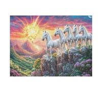 Four White Horses on Rocky Ridge 500-piece Jigsaw Puzzle Bundle Family Puzzle Lovers Brain Training Mindful Activity Spring Recycled Cardboard 500 PCS