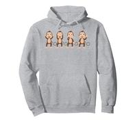 Four Wise Monkeys Pullover Hoodie, Adult Unisex, Heather Grey, Small