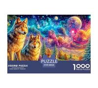 Four Wolves in A Colorful, Starry Landscape with A River 1000-Piece Jigsaw Puzzle Enchanted Spirit Wolf - Family Puzzle Game for All Ages 38x26cm/1000pcs