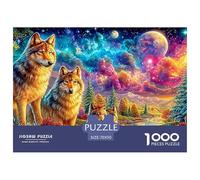 Four Wolves in A Colorful, Starry Landscape with A River 1000-Piece Jigsaw Puzzle Enchanted Spirit Wolf - Educational Toy for Kids & Adults 70x50cm/1000pcs
