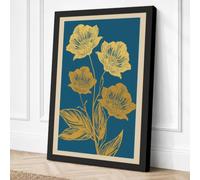Four Yellow Poppies Botanical Canvas Wall Art Print 30x20 Inch (76 x 51 cm)