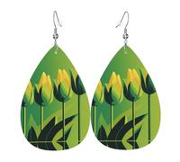 Four Yellow Tulips Leather Earring Fun Dangle Earrings Lightweight Pendant For Beach Daily Women
