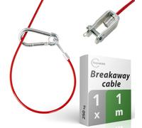 fouraces breakaway cable for trailers and caravans, 1m, red, with carabiner, 250kg breaking load, breakaway cable with fork head (shackle), ripcord