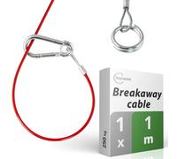 fouraces breakaway cable for trailers and caravans, 1m, red, with carabiner, 250kg breaking load, breakaway cable with O-ring, ripcord