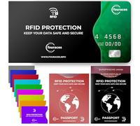 fouraces RFID Blocking Set, 12 Pieces, 10 Sleeves for Credit Card, 2 Sleeves for Passport - Sturdy Cardboard, Protector for Bank Card, Anti Fraud NFC Card Holder