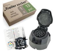 fouraces trailer socket 13 pin, with template - for cars, for vehicles, hitch, accessories, car towbar, caravan, boat and motorcycle-trailer, black