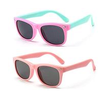 FOURCHEN Kids Polarized Sunglasses Rubber Flexible Shades for Girls Boys Age 3-10 (pinkgreen+full pink)
