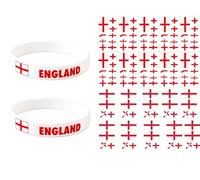 FOURCHEN Temporary Tattoo Stickers for World Cup 2026, 20 Sheets Nation Flags Design, England St George Cross, with Silicone Wristbands, 2 Pack