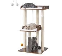 FourFurPets 43.7" Cat Tree, Modern Cat Tree Tower for Large Indoor Cats, 3-Tier Cat Condo with Scratching Post and Removable Pads, Wooden Cat Tree with Large Perch for Adult cat, Rustic Brown