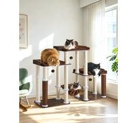FourFurPets Modern Cat Tree, Cat Tower for Indoor Cats, Maine Coon Cat Tree for Large Cats 20 lbs, Hammocks, Brush,Full Sisal Scratching Posts, Rustic Brown