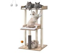 FourFurPets Modern Cat Tree for Large Cat, 43.7" Cat Tree Tower for Indoor Cats, Large Cat Tree with cat Scratching Post, Multi-Level Cat Condo with Self Groomer, Soft Perches, Greige