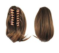 Fouriding 10" Women's Short Straight Ponytail Pony Tail Hair Piece Extension Claw Clips In/On Wigs Hairpieces for Girl Women, Darkest Brown & Dark Auburn 2009