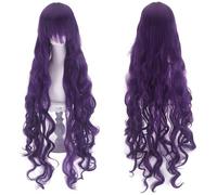 Fouriding 100cm/39Inch Long Wavy Wigs with Bangs for Women's,Natural Wavy Curly Hair Cosplay Full Wig for Halloween Cosplay Costume Party Daily Use Wigs (Purple)