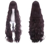 Fouriding 100cm/39Inch Long Wavy Wigs with Bangs for Women's,Natural Wavy Curly Hair Cosplay Full Wig for Halloween Cosplay Costume Party Daily Use Wigs (Dark Brown)