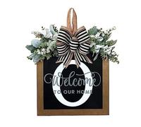 Fouriding 26 Letter Welcome Wooden Front Door Wreath Decoration,Welcome Door Hanging Sign Wreath 15Inch Home Door Sign Decoration for Window Outdoor Front Door Home Decor (O)