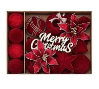 Fouriding 38Pcs Flocked Christmas Ornaments Set,Flocked Christmas Flowers Balls Baubles Merry Christmas Hanging Pendant for Xmas Tree Holiday Party Christmas Decoration (Burgundy)