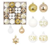 Fouriding 42pcs Christmas Balls Ornaments,Small Baubles Balls Shatterproof Plastic Christmas Ball Ornaments Hanging Decorations for Xmas Tree,Holiday, Wedding, Party Decoration (Gold White)