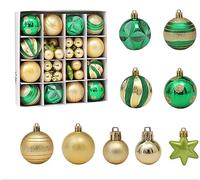 Fouriding 42pcs Christmas Balls Ornaments,Small Baubles Balls Shatterproof Plastic Christmas Ball Ornaments Hanging Decorations for Xmas Tree,Holiday, Wedding, Party Decoration (Gold Green)