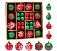 Fouriding 42pcs Christmas Balls Ornaments, Small Baubles Shatterproof Plastic Christmas Ball Ornaments Hanging Decorations for Xmas Tree, Holiday, Wedding, Party Decoration (Red, Green)