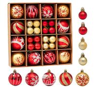 Fouriding 42pcs Christmas Balls Ornaments, Small Baubles, Shatterproof Plastic, Hanging Decorations for Xmas Tree, Holiday, Wedding, Party Decoration (Gold Red)