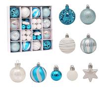 Fouriding 42pcs Shatterproof Plastic Christmas Ball Ornaments - Small Baubles, Hanging Decorations for Xmas Tree, Holiday, Wedding, Party (Colorful Blue White)