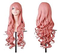 Fouriding 80cm/31" Women's Japanese Lolita/Harajuku Style Full Long Curly Wavy Wig Ladies Synthetic Halloween Cospaly Anime Costume party Fancy Dress Hair Wigs Hairpiece for Women Lady,Smoke Pink