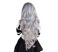 Fouriding 80cm/32" Women's Lolita/Harajuku Style Full Long Heat-Resistant Curly Wavy Wig Ladies Synthetic Halloween Cosplay Anime Costume party Fancy Dress Hair Wigs Hairpiece for Women Lady,Silver