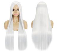 Fouriding 80cm Long Straight Hair Wig Cosplay Wig Center Parted Bangs for Womens Party Halloween Cosplay Costume Daily Wig Cos Headgear (White)