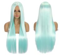 Fouriding 80cm Long Straight Hair Wig Cosplay Wig Center Parted Bangs for Womens Party Halloween Cosplay Costume Daily Wig Cos Headgear (Sky Blue)
