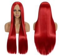Fouriding 80cm Long Straight Hair Wig Cosplay Wig Center Parted Bangs for Womens Party Halloween Cosplay Costume Daily Wig Cos Headgear (Red)
