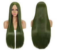 Fouriding 80cm Long Straight Hair Wig Cosplay Wig Center Parted Bangs for Womens Party Halloween Cosplay Costume Daily Wig Cos Headgear (Dark Green)